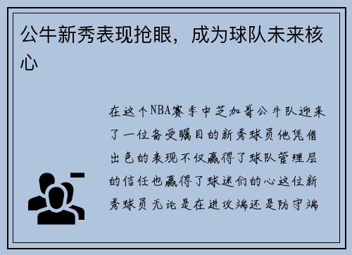 公牛新秀表现抢眼，成为球队未来核心